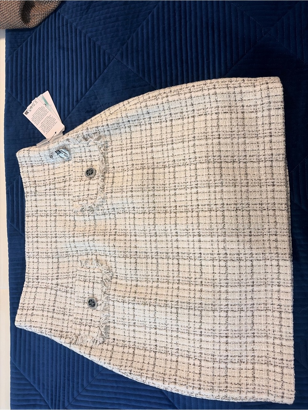 Guess Cream Tweed Mini Skirt with Black Thread Detail